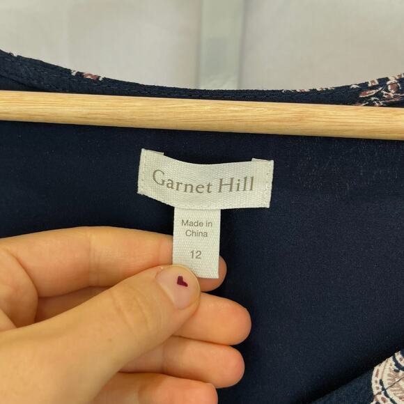 GARNET HILL Size 12 Paisley Bohemian Pocket Detail Dress Navy Blue - Picture 3 of 9